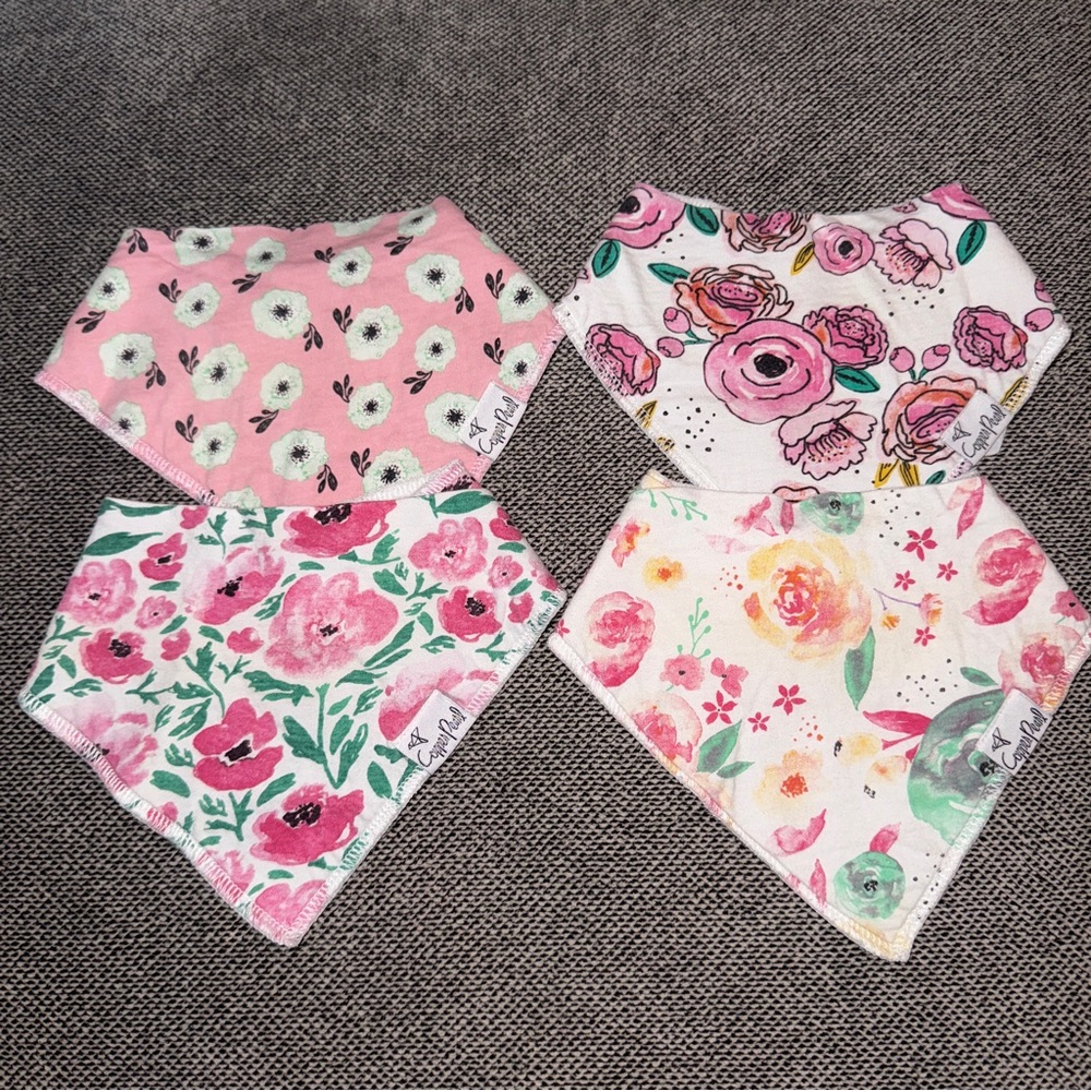 Copper Pearl Floral Baby Bandana Bib Set